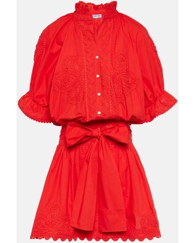 Juliet Dunn Cotton Poplin Shirt Dress - Red