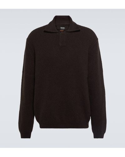Zegna Cashmere Polo Sweater - Black