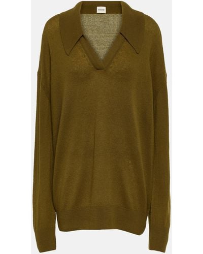Khaite Elsia Oversized Cashmere Polo Sweater - Green