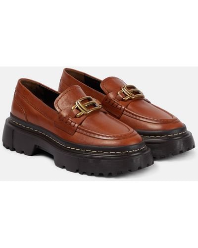 Hogan H619 Leather Loafers - Brown