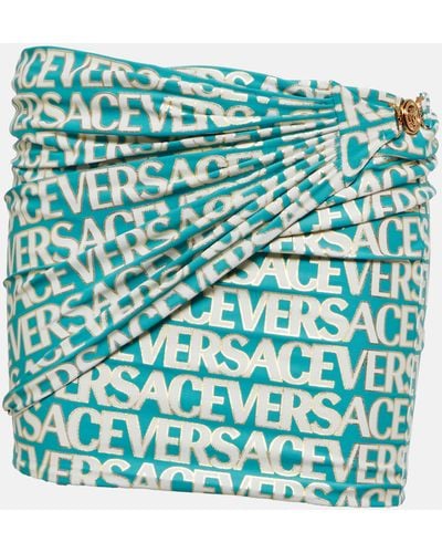 Versace Logo Ruched Miniskirt - Green
