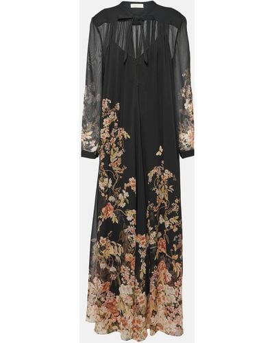 Zimmermann Natura Floral-print Crepe Sheath Maxi Dress - Black