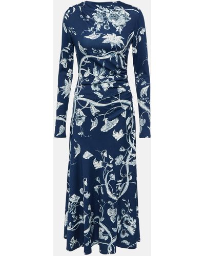 Erdem Floral-print Long-sleeved Midi Dress - Blue