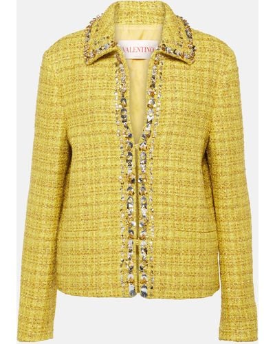 Valentino Embellished Tweed Jacket - Yellow