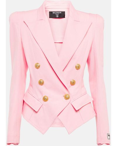 Balmain Double Breast Denim Blazer Jacket Jackets - Pink