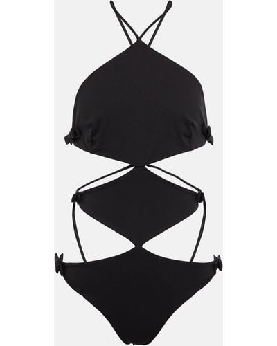 Valentino Bow-embellished Halterneck Swimsuit - Black