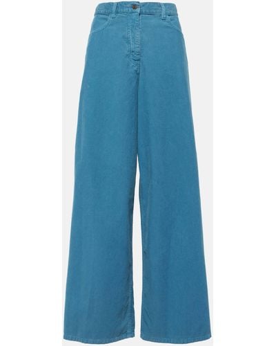 The Row Chan Cotton Corduroy Wide-leg Pants - Blue