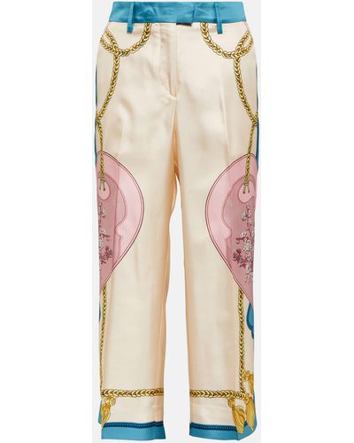Etro Printed High-rise Cropped Silk Pants - Natural