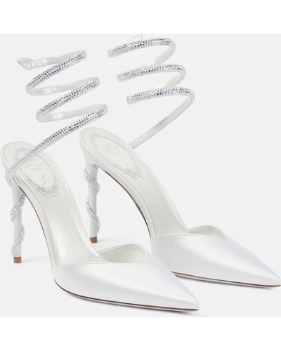 Rene Caovilla Embellished Satin And Leather Pumps - White