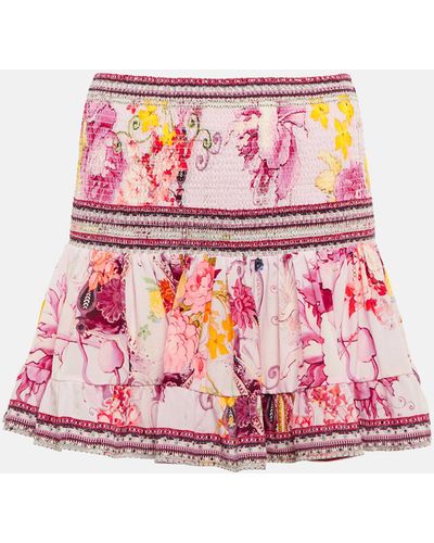 Camilla Smocked Floral Silk Miniskirt - Pink