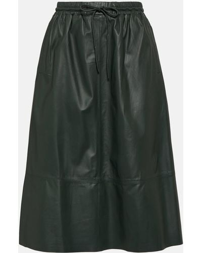 Yves Salomon Flared Leather Midi Skirt - Green