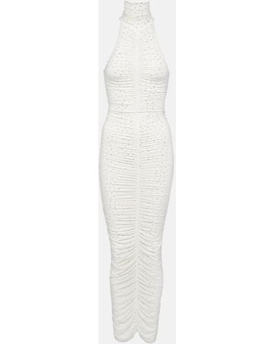 Alex Perry Crystal-embellished Ruched Maxi Dress - White