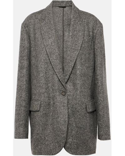 Brunello Cucinelli Chevron Wool-blend Blazer - Grey