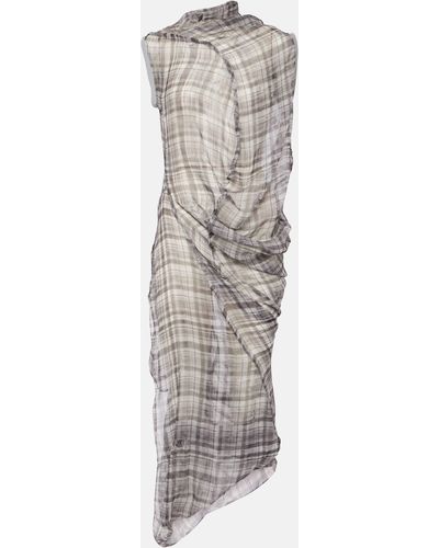 Acne Studios Dsaam Checked Draped Silk Midi Dress - Grey
