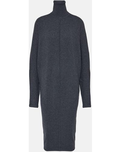 Saint Laurent Wool Turtleneck Sweater Dress - Blue