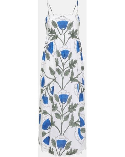 Juliet Dunn Floral Cotton Midi Dress - Blue