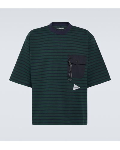 and wander Striped Cotton Jersey T-shirt - Green