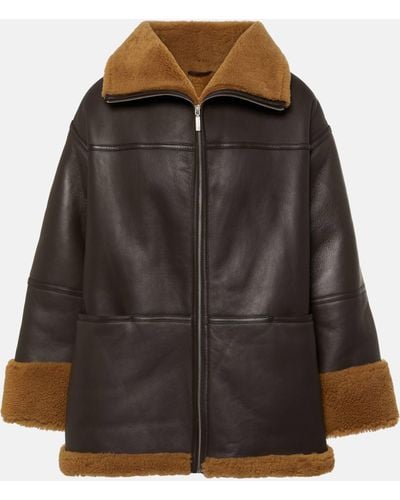 Totême Signature Shearling-lined Leather Jacket - Black