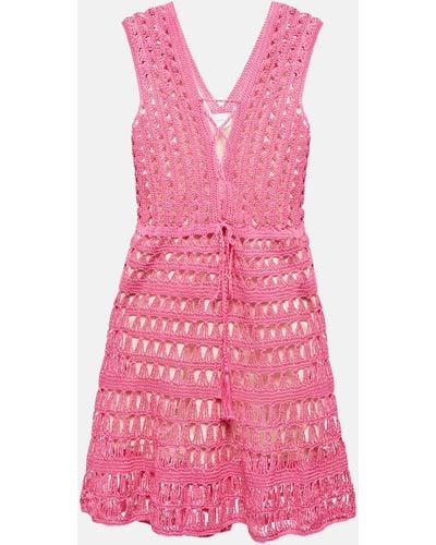 Anna Kosturova Jennifer Crochet Cotton Minidress - Pink