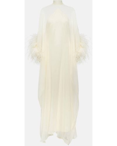‎Taller Marmo Penelope Feather-trimmed Silk Kaftan - White