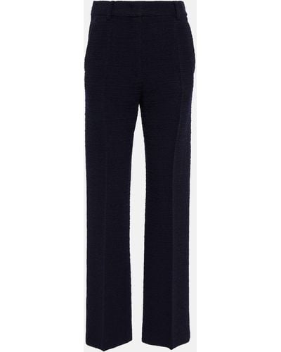 Valentino Wool-blend Tweed Straight Pants - Blue