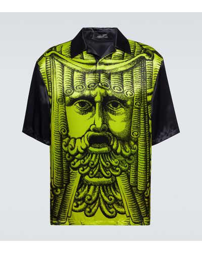 Versace Printed Satin Bowling Shirt - Green