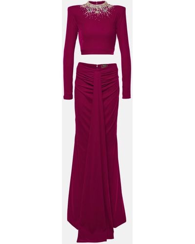 Miss Sohee Gemma Embellished Crop Top And Maxi Skirt Set - Purple