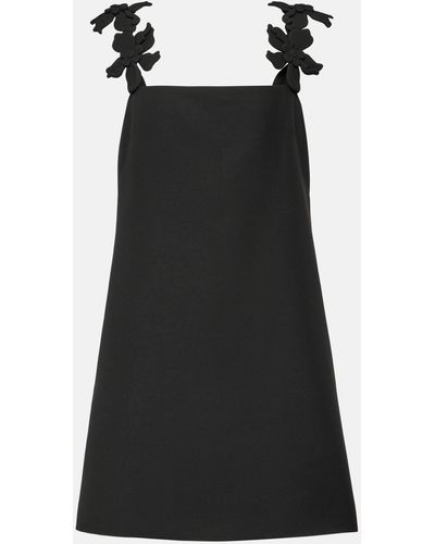 Valentino Floral-applique Wool And Silk Minidress - Black