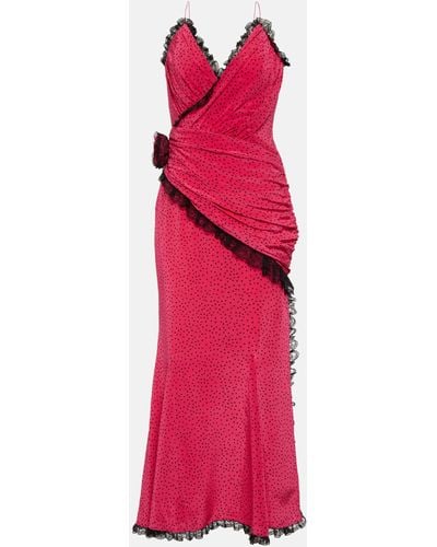 Alessandra Rich Floral-applique Silk Maxi Dress - Pink