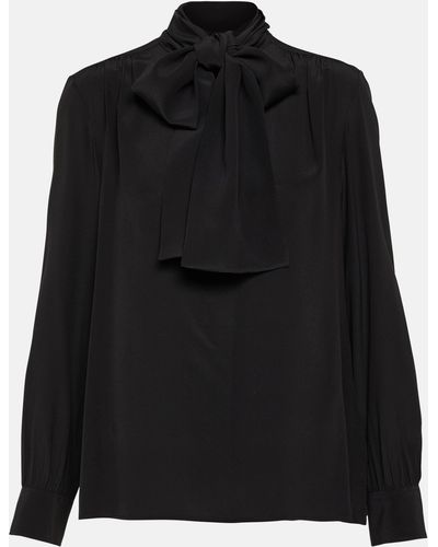 Saint Laurent Pussy-bow Silk-crepe Blouse - Black