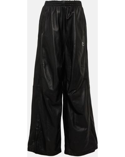 Balenciaga Wide-leg Leather Pants - Black