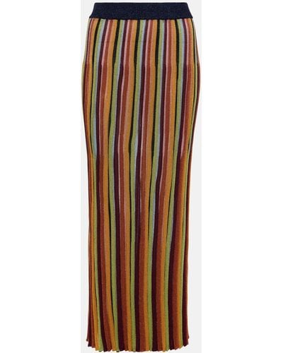 Zimmermann Alight Striped Metallic Knit Midi Skirt - Brown