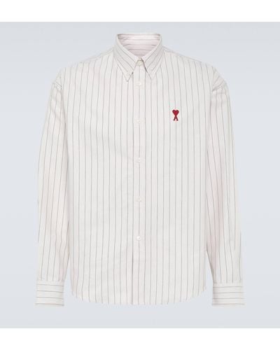Ami Paris Striped Cotton Oxford Shirt - White