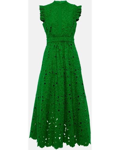 Erdem Floral Cutwork Cotton-blend Dress - Green