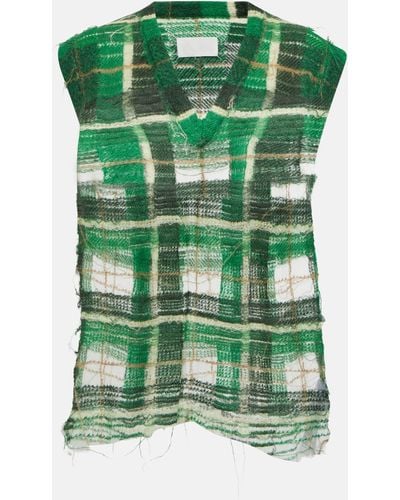 Maison Margiela Distressed Checked Mohair-blend Sweater Vest - Green