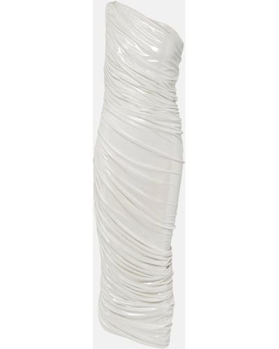 Norma Kamali Diana One-shoulder Ruched Lame Gown - White