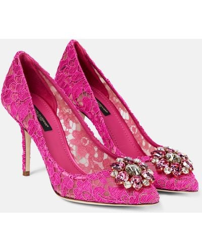Dolce & Gabbana Belucci Embellished Lace Pumps - Pink