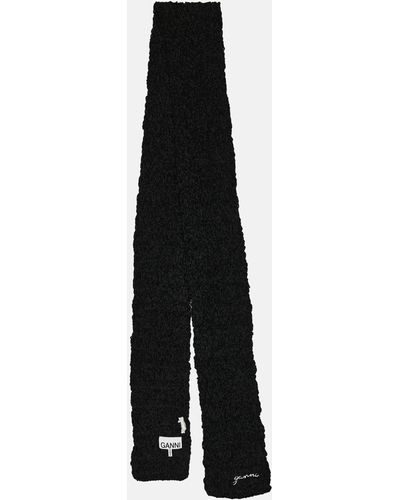 Ganni Embroidered Crochet Scarf - Black