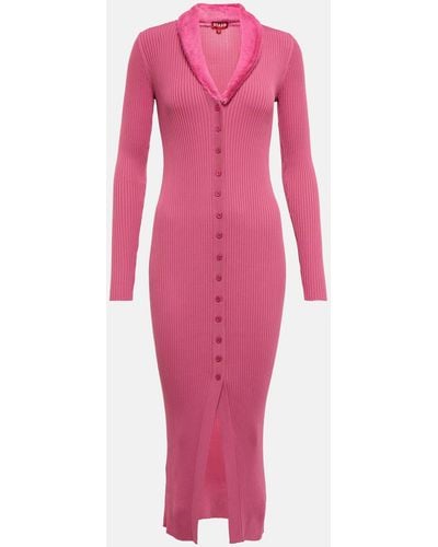 STAUD Celina Faux Fur-trimmed Midi Dress - Pink