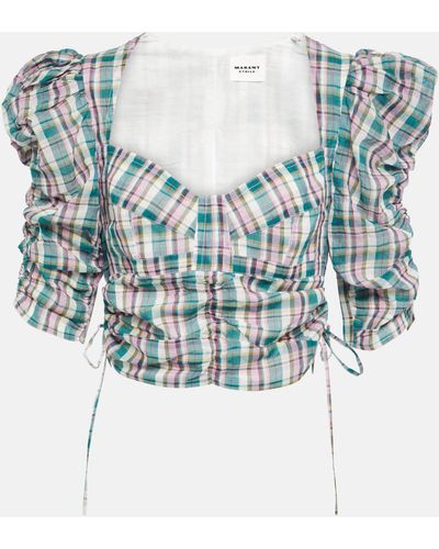Isabel Marant Galaor Checked Cotton Crop Top - Blue