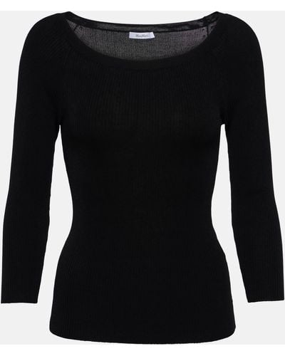 Max Mara Bill Ribbed-knit Off-shoulder Jersey Top - Black