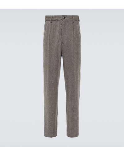 Giorgio Armani Herringbone Wool-blend Pants - Grey