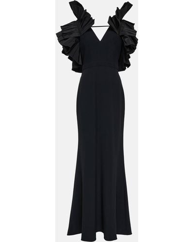Alexander McQueen Ruffle-sleeve V-neck Woven Maxi Dress - Black