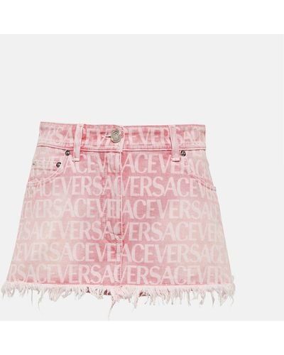 Versace Monogram-jacquard Denim Miniskirt - Pink