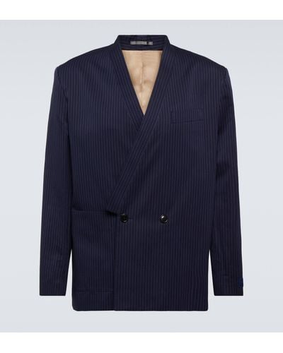 KENZO Pinstripe Cotton And Linen Jacket - Blue