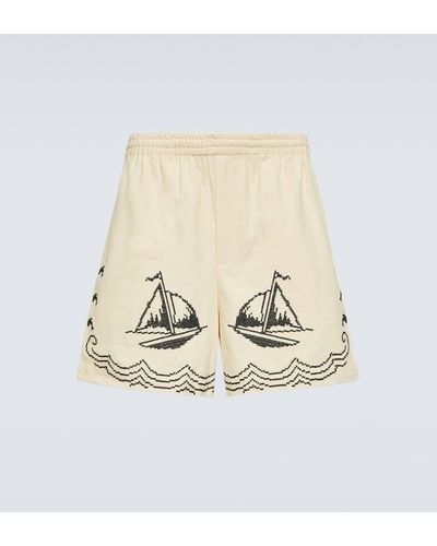 Bode Sailing Embroidered Linen And Cotton Shorts - Natural