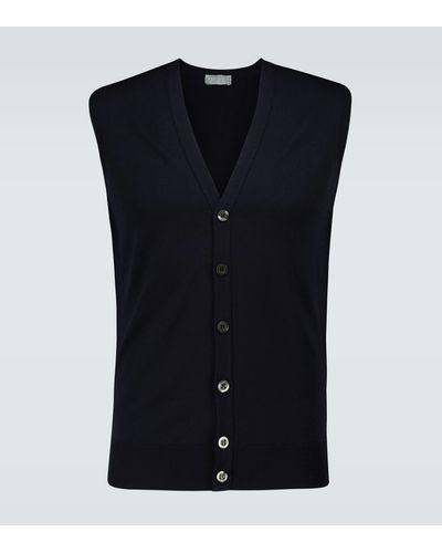 John Smedley Stavely Knitted Wool Vest - Blue