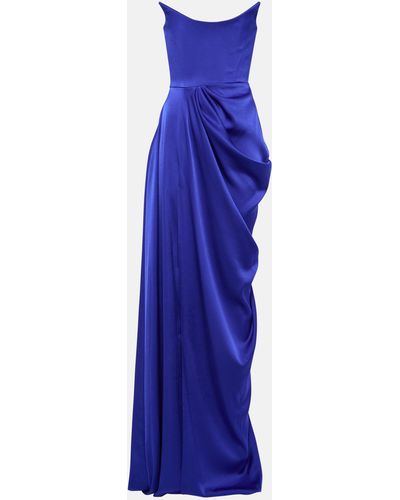Alex Perry Strapless Draped Satin Gown - Purple