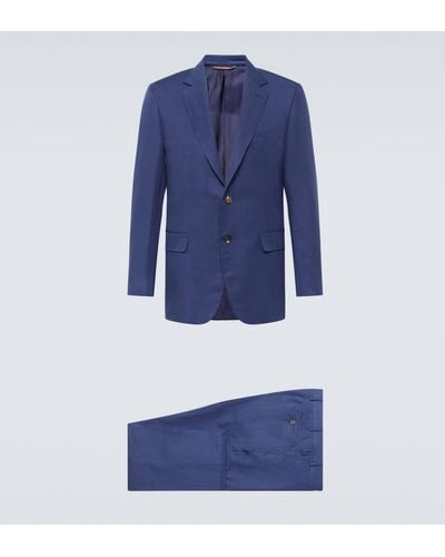 Canali Single-breasted Linen And Silk Suit - Blue