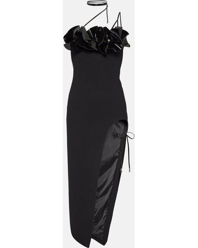 David Koma Floral Applique Wool Crepe Midi Dress - Black